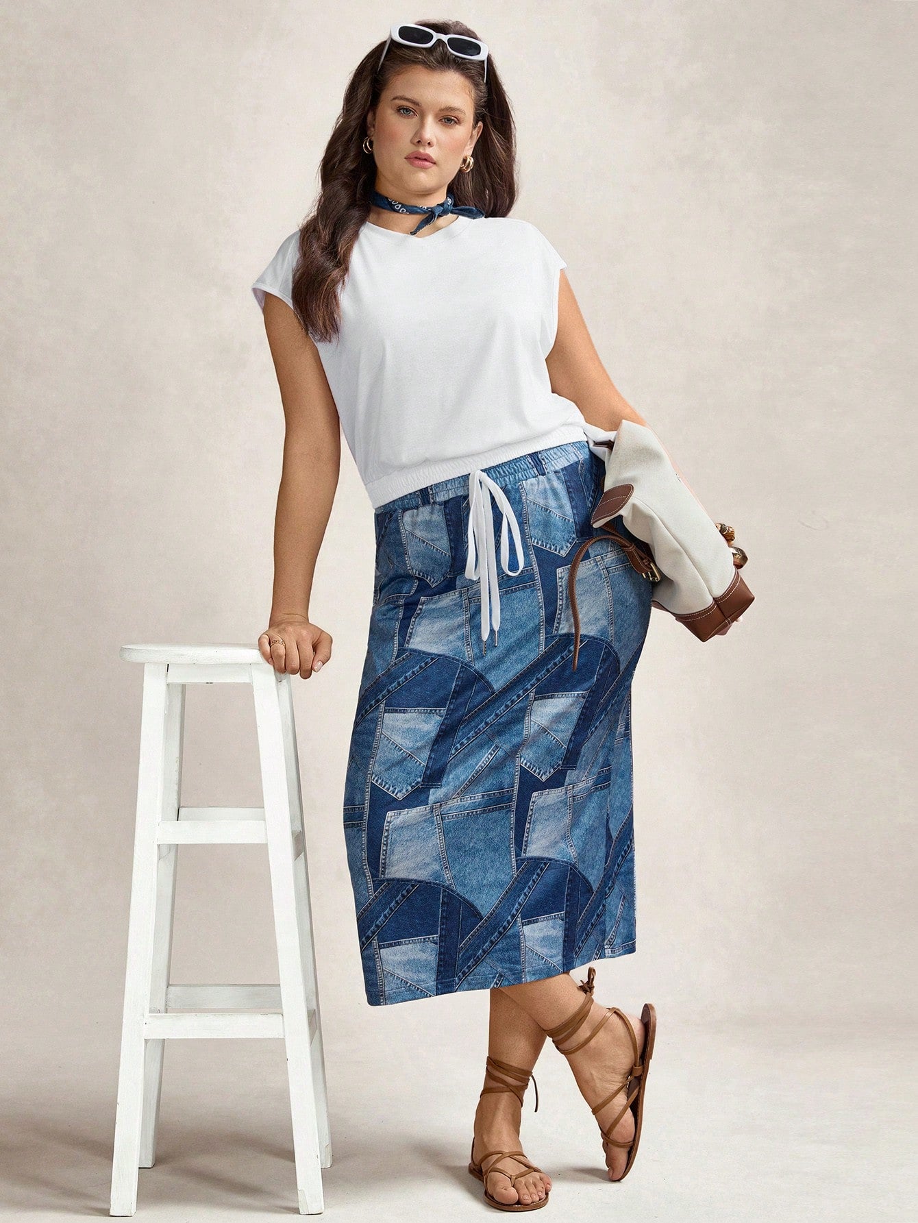 Conjunto Blusa Regata Canelada Com Saia Midi Plus Size