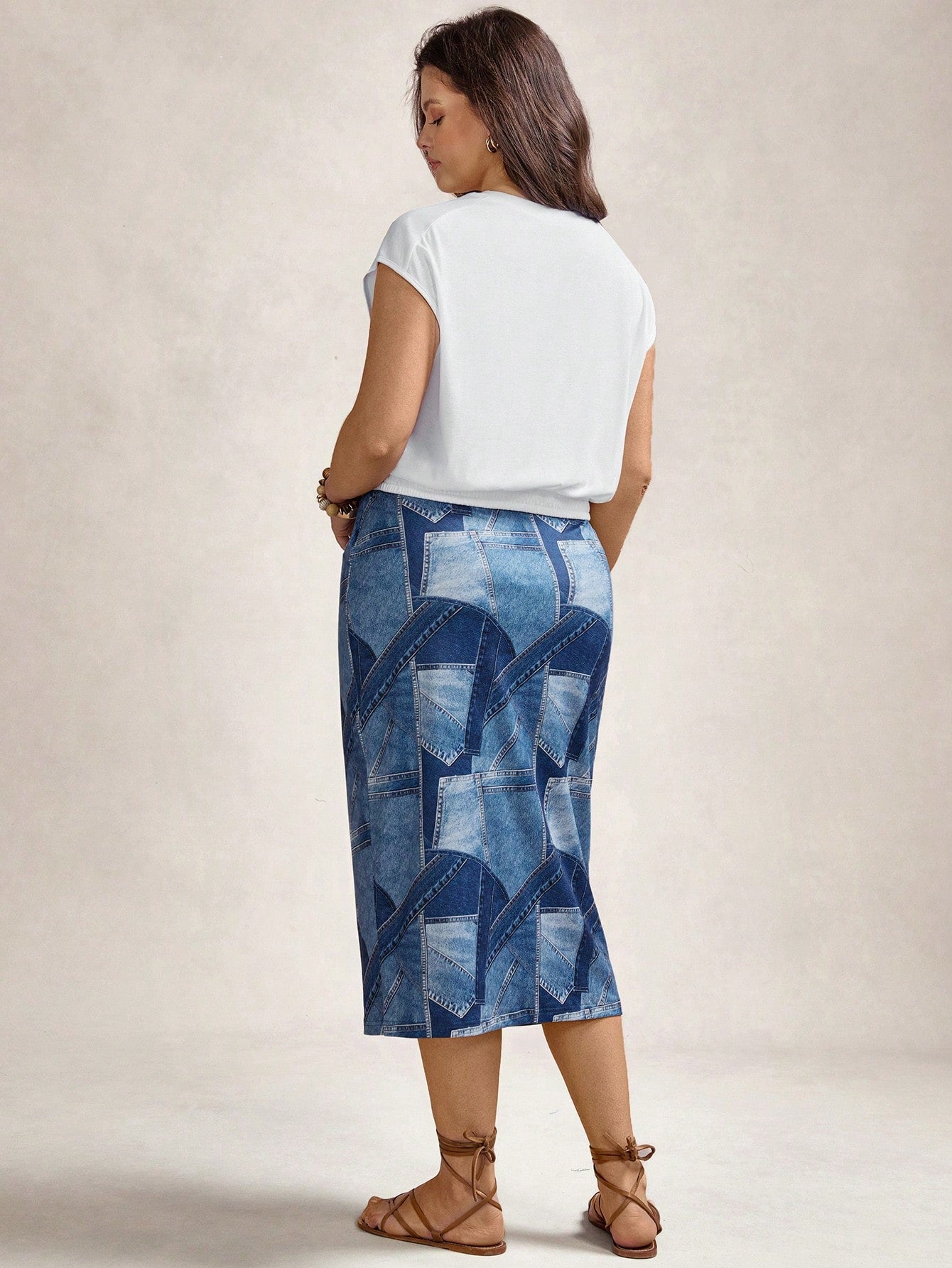Conjunto Blusa Regata Canelada Com Saia Midi Plus Size