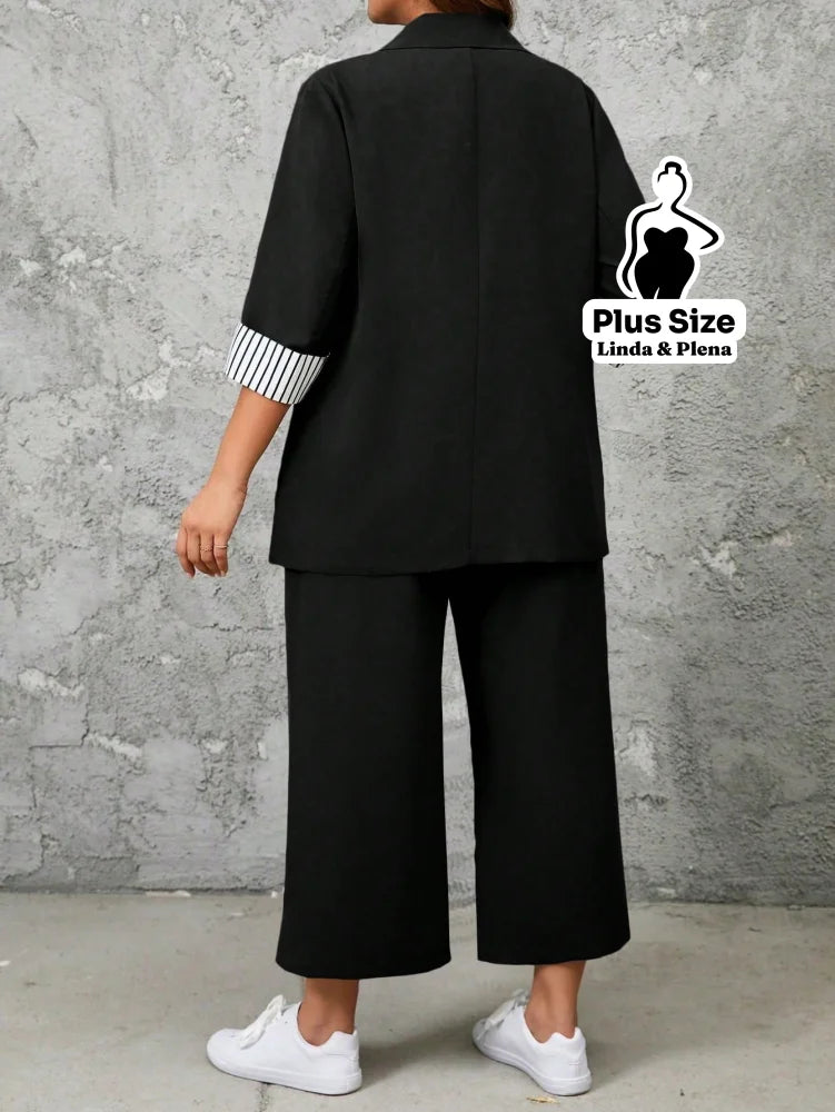 Conjunto Alfaiataria com Blazer e Calça de Amarração Plus Size Conjunto Alfaiataria com Blazer e Calça de Amarração