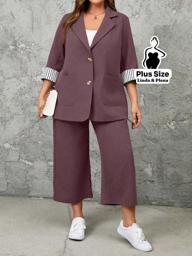 Conjunto Alfaiataria com Blazer e Calça de Amarração Plus Size Conjunto Alfaiataria com Blazer e Calça de Amarração