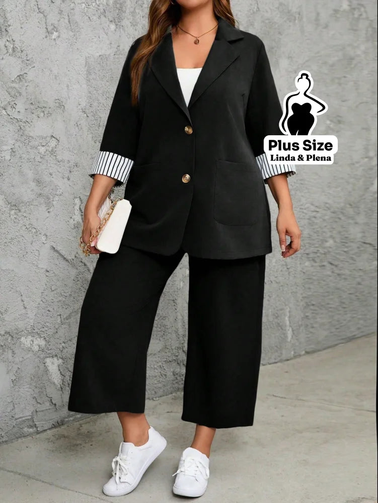 Conjunto Alfaiataria com Blazer e Calça de Amarração Plus Size Conjunto Alfaiataria com Blazer e Calça de Amarração