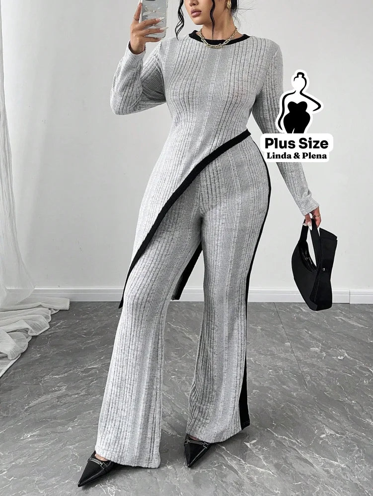 Conjunto Assimétrico Metalizado Com Calça Reta Plus Size Conjunto Assimétrico Metalizado Com Calça Reta Plus Size