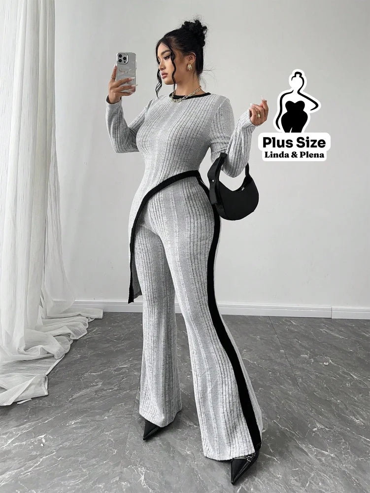 Conjunto Assimétrico Metalizado Com Calça Reta Plus Size Conjunto Assimétrico Metalizado Com Calça Reta Plus Size