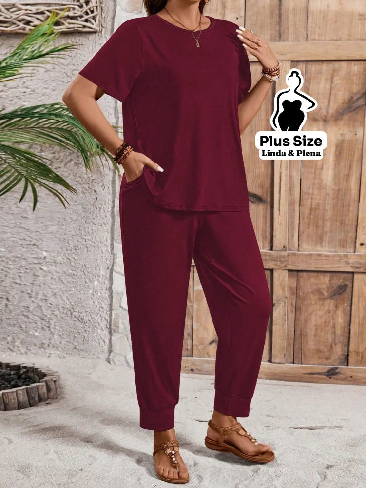 Conjunto Básico Conforto Com Calça Jogger Plus Size Conjunto Básico Conforto Com Calça Jogger Plus Size