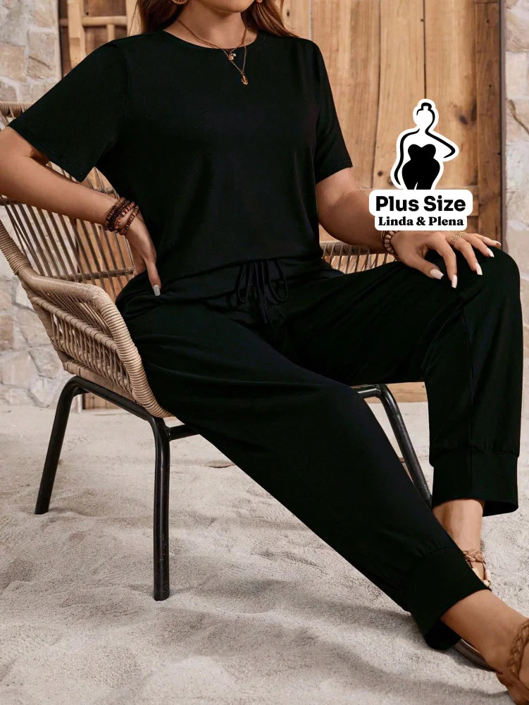 Conjunto Básico Conforto Com Calça Jogger Plus Size Conjunto Básico Conforto Com Calça Jogger Plus Size