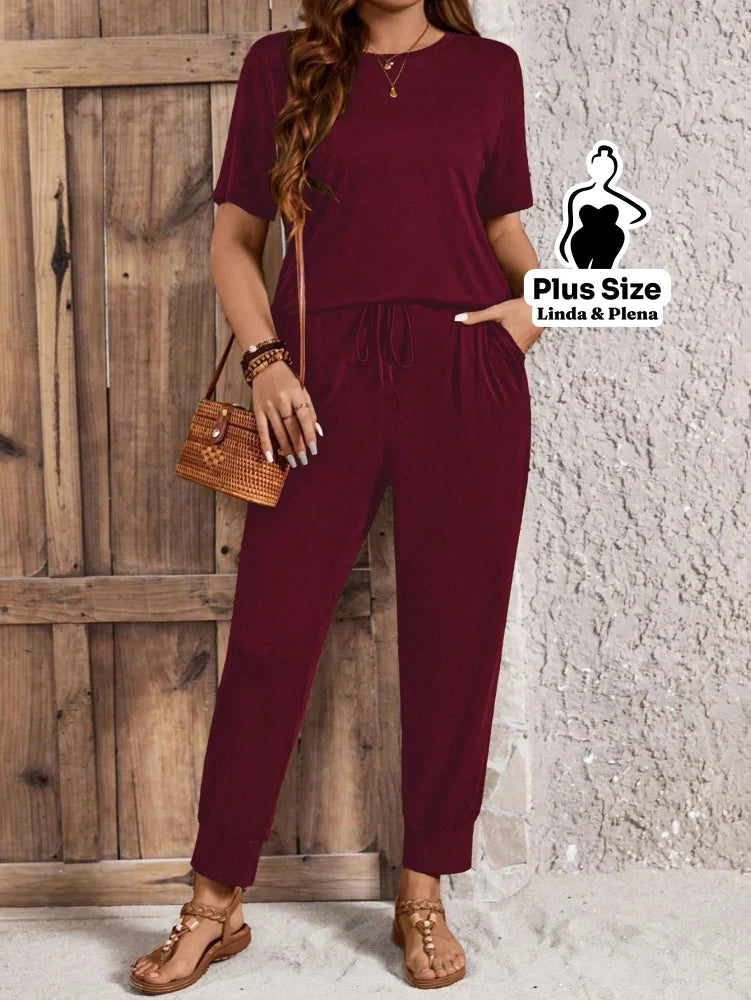 Conjunto Básico Conforto Com Calça Jogger Plus Size Conjunto Básico Conforto Com Calça Jogger Plus Size