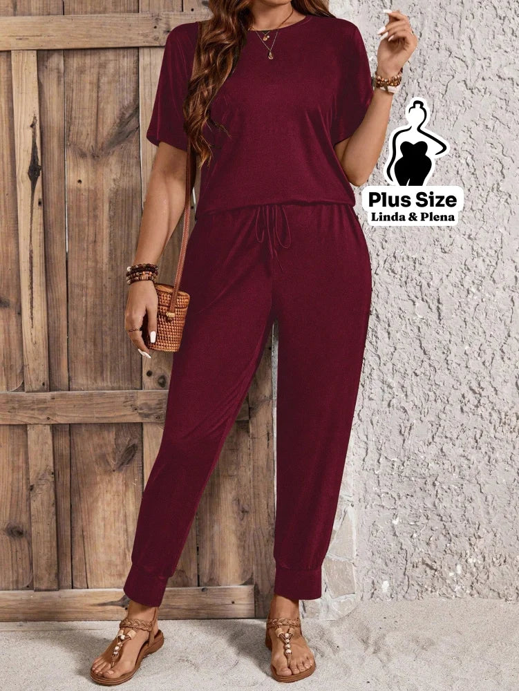 Conjunto Básico Conforto Com Calça Jogger Plus Size Conjunto Básico Conforto Com Calça Jogger Plus Size