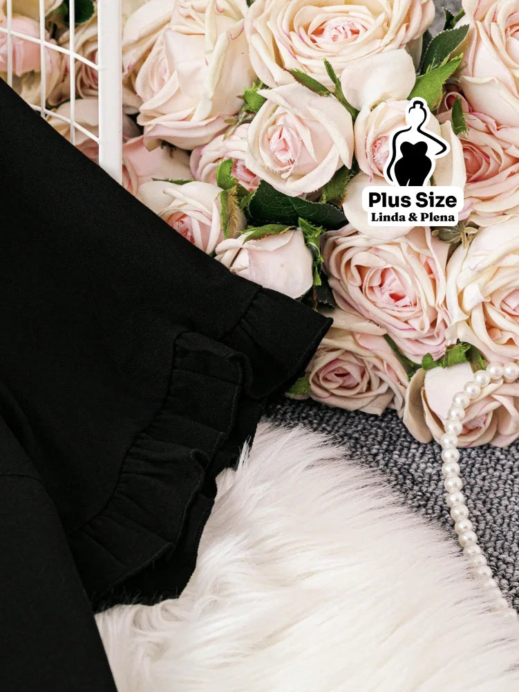Conjunto Blusa Com Babados E Saia Midi Estampada Plus Size Conjunto Blusa Com Babados E Saia Midi Estampada Plus Size