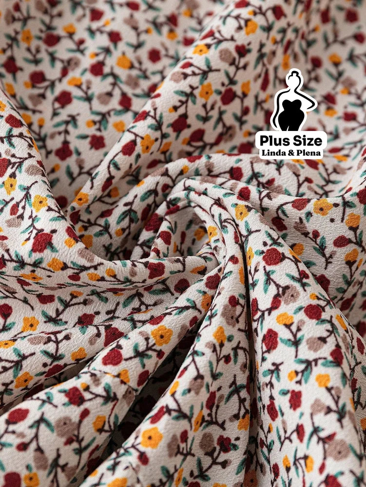 Conjunto Blusa Com Babados E Saia Midi Estampada Plus Size Conjunto Blusa Com Babados E Saia Midi Estampada Plus Size