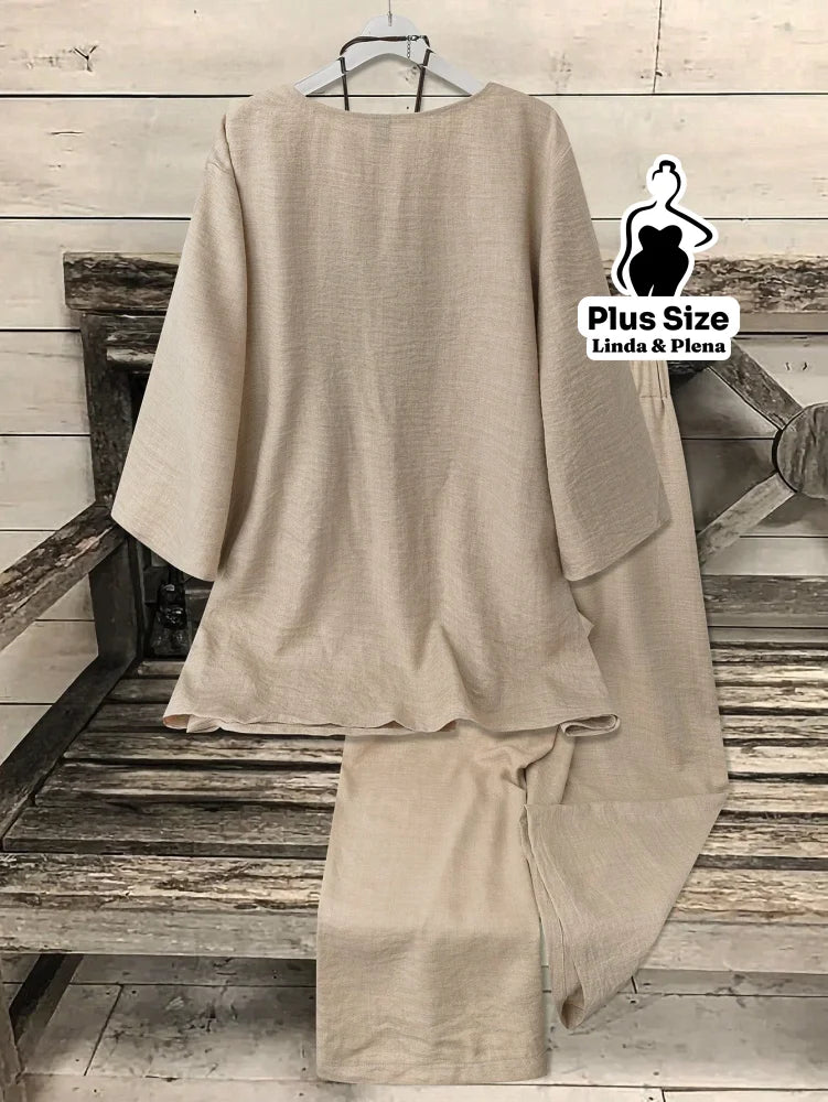 Conjunto Blusa Manga 3 4 Botões Calça Pantalona Plus Size Conjunto Blusa Manga 3 4 Botões Calça Pantalona Plus Size