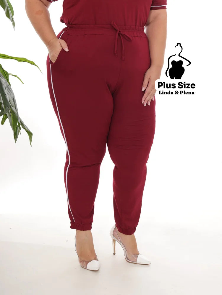 Conjunto Blusa Manga Curta Calça Jogger Faixa Lateral Plus Size Conjunto Blusa Manga Curta Calça Jogger Faixa Lateral