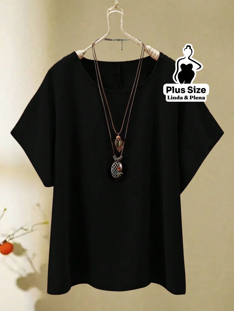 Conjunto Blusa Manga Curta Calça Pantalona Cós Elástico Plus Size Conjunto Blusa Manga Curta Calça Pantalona Cós