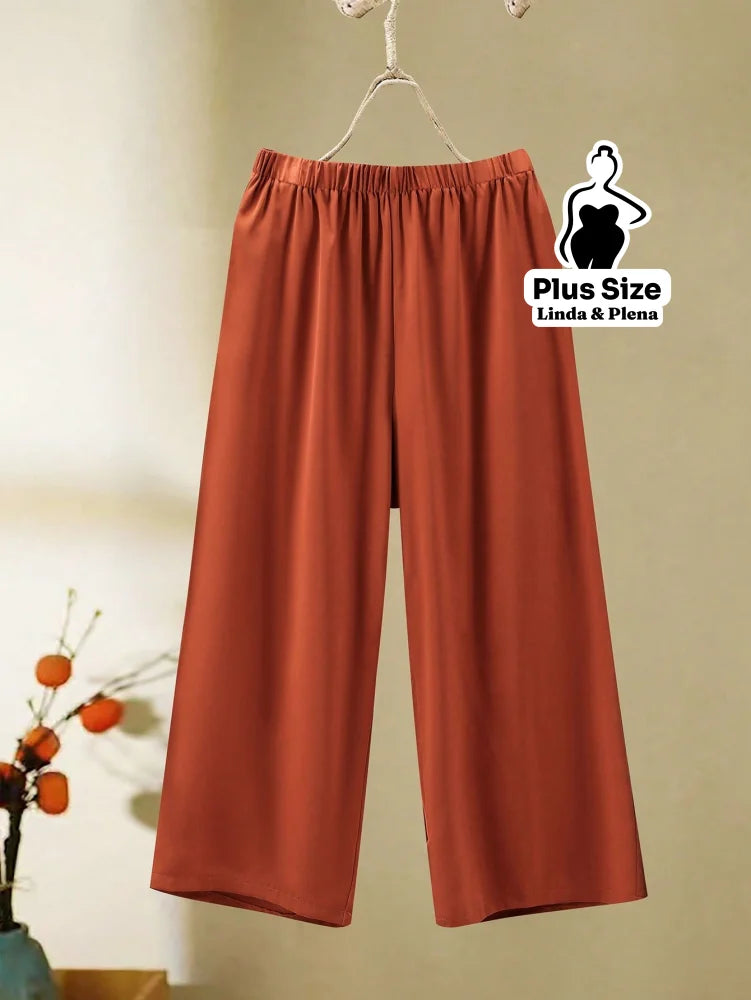 Conjunto Blusa Manga Curta Calça Pantalona Cós Elástico Plus Size Conjunto Blusa Manga Curta Calça Pantalona Cós