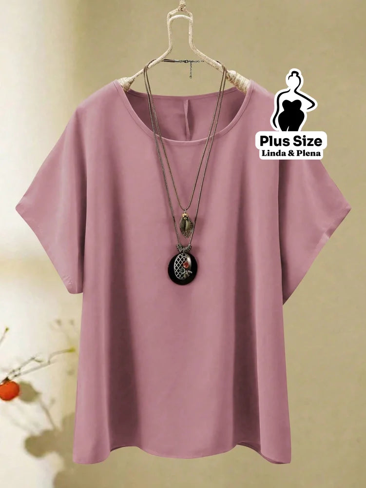 Conjunto Blusa Manga Curta Calça Pantalona Cós Elástico Plus Size Conjunto Blusa Manga Curta Calça Pantalona Cós