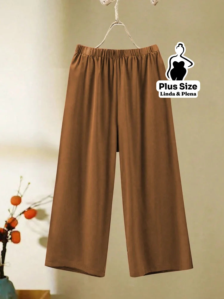 Conjunto Blusa Manga Curta Calça Pantalona Cós Elástico Plus Size Conjunto Blusa Manga Curta Calça Pantalona Cós