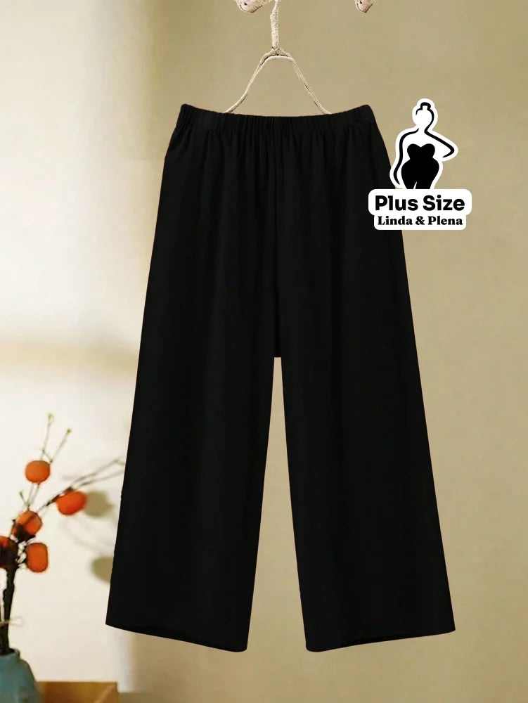 Conjunto Blusa Manga Curta Calça Pantalona Cós Elástico Plus Size Conjunto Blusa Manga Curta Calça Pantalona Cós