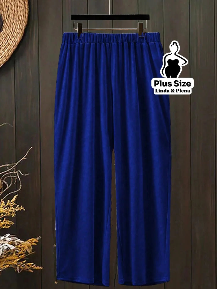 Conjunto Blusa Manga Curta Decote e Calça Cós Elástico Plus Size Conjunto Blusa Manga Curta Decote e Calça Cós Elástico