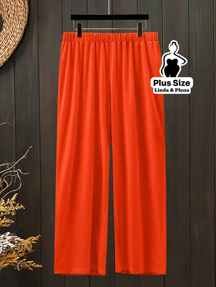 Conjunto Blusa Manga Curta Decote e Calça Cós Elástico Plus Size Conjunto Blusa Manga Curta Decote e Calça Cós Elástico