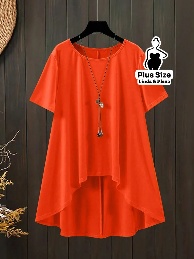 Conjunto Blusa Manga Curta Decote e Calça Cós Elástico Plus Size Conjunto Blusa Manga Curta Decote e Calça Cós Elástico