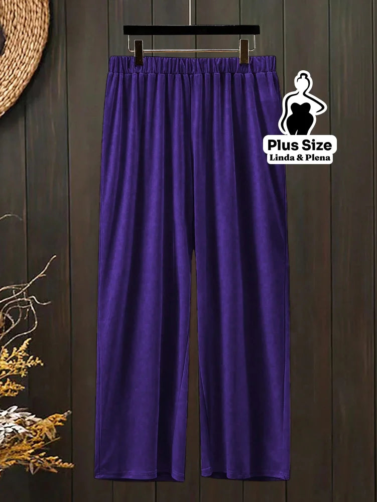 Conjunto Blusa Manga Curta Decote e Calça Cós Elástico Plus Size Conjunto Blusa Manga Curta Decote e Calça Cós Elástico