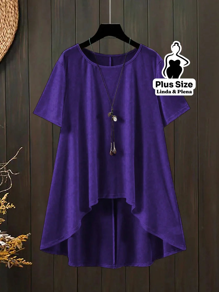 Conjunto Blusa Manga Curta Decote e Calça Cós Elástico Plus Size Conjunto Blusa Manga Curta Decote e Calça Cós Elástico