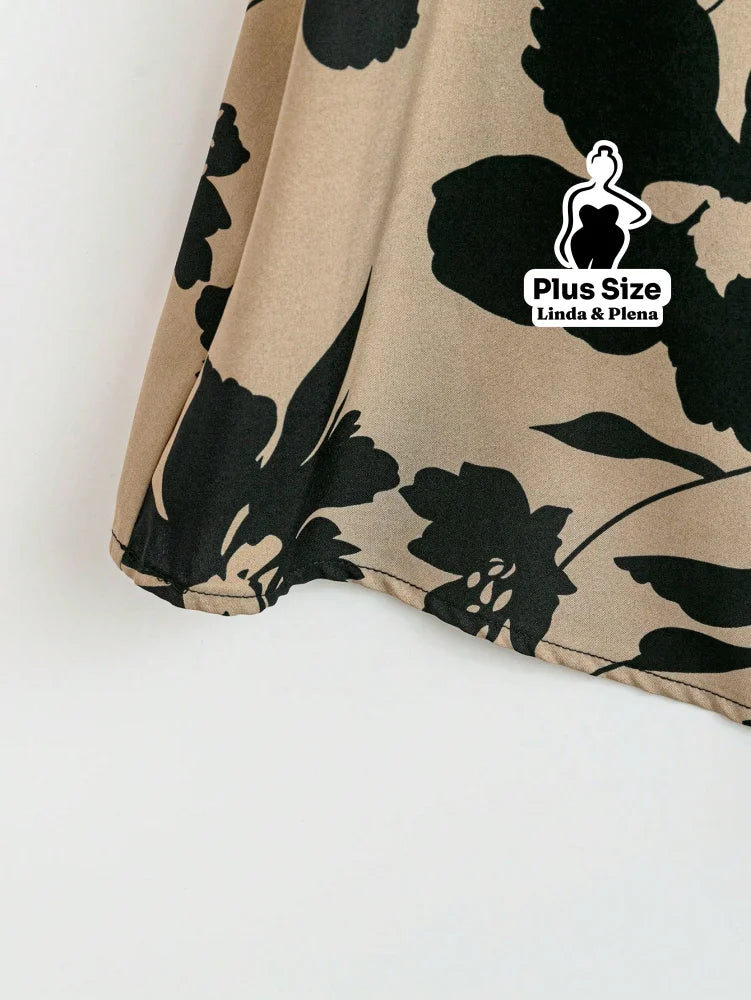 Conjunto Blusa Manga Curta Detalhe Babado Pantalona Plus Size Conjunto Blusa Manga Curta Detalhe Babado Pantalona Plus