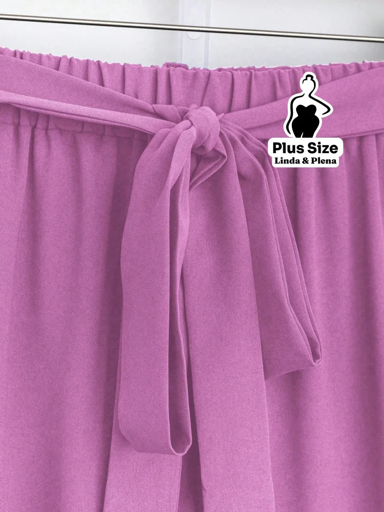 Conjunto Blusa Manga Curta Detalhe Babado Pantalona Plus Size Conjunto Blusa Manga Curta Detalhe Babado Pantalona Plus
