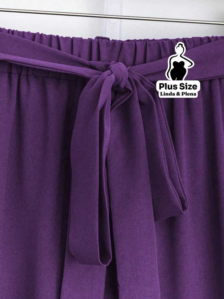Conjunto Blusa Manga Curta Detalhe Babado Pantalona Plus Size Conjunto Blusa Manga Curta Detalhe Babado Pantalona Plus