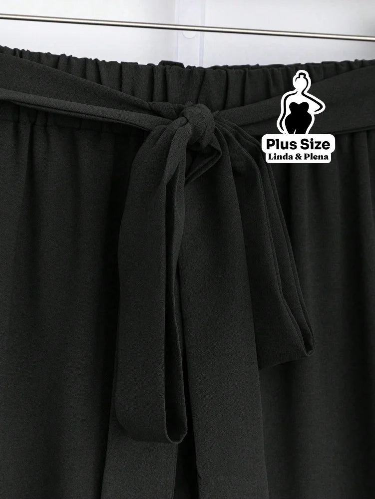 Conjunto Blusa Manga Curta Detalhe Babado Pantalona Plus Size Conjunto Blusa Manga Curta Detalhe Babado Pantalona Plus