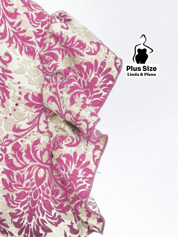 Conjunto Blusa Manga Curta Detalhe Babado Pantalona Plus Size Conjunto Blusa Manga Curta Detalhe Babado Pantalona Plus