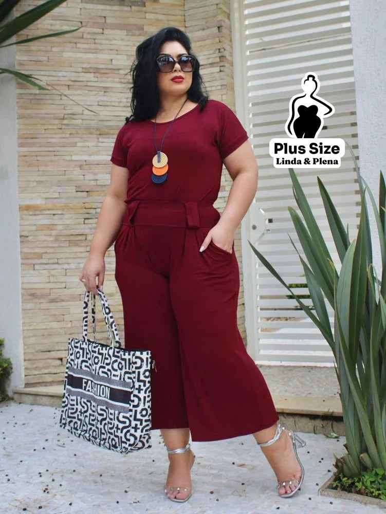 Conjunto Blusa Manga Curta Pantalona Cós Elástico Plus Size Conjunto Blusa Manga Curta Pantalona Cós Elástico Plus Size