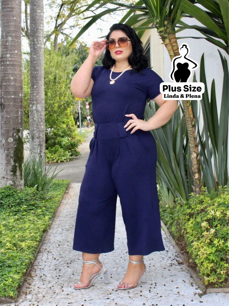 Conjunto Blusa Manga Curta Pantalona Cós Elástico Plus Size Conjunto Blusa Manga Curta Pantalona Cós Elástico Plus Size