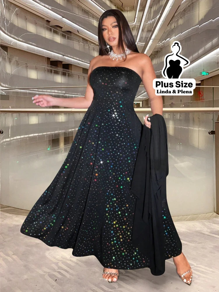 Conjunto Brilhante Com Capa Longa E Saia Rodada Plus Size Conjunto Brilhante Com Capa Longa E Saia Rodada Plus Size
