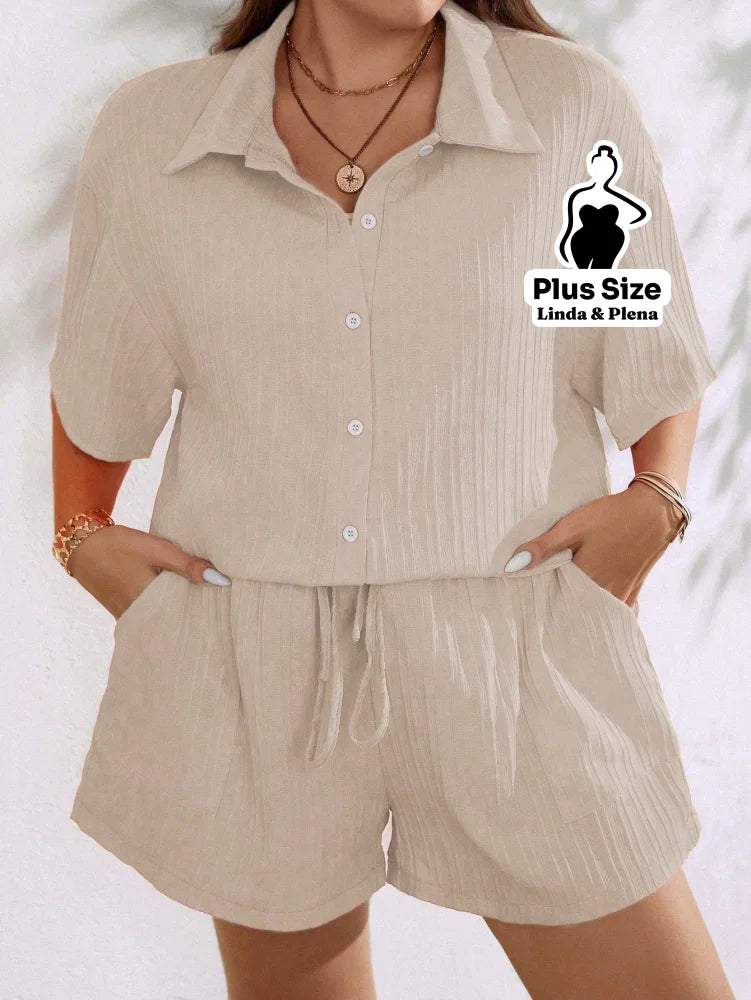 Conjunto Camisa Manga Curta Shorts Cós Elástico Plus Size Conjunto Camisa Manga Curta Shorts Cós Elástico Plus Size