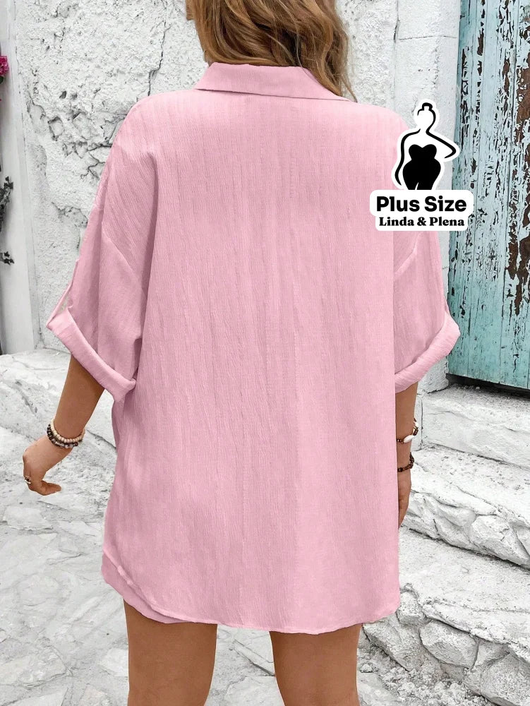 Conjunto Camisa Manga Curta Shorts Cós Elástico Plus Size Conjunto Camisa Manga Curta Shorts Cós Elástico Plus Size
