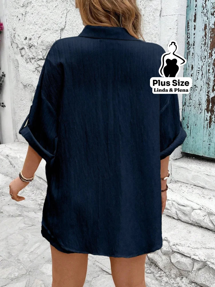 Conjunto Camisa Manga Curta Shorts Cós Elástico Plus Size Conjunto Camisa Manga Curta Shorts Cós Elástico Plus Size
