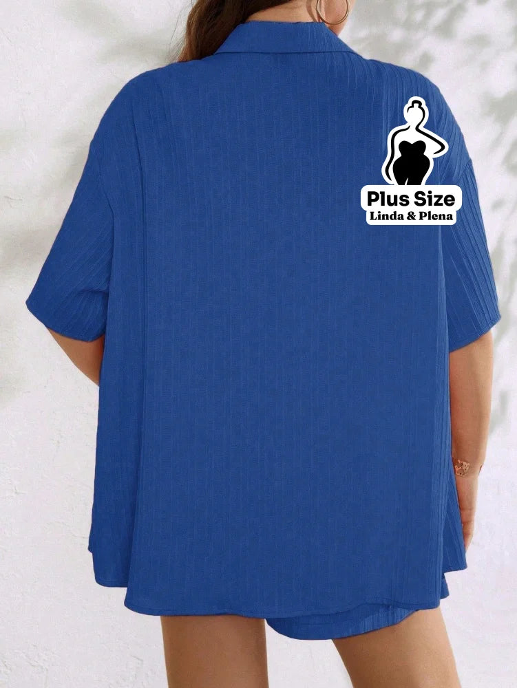Conjunto Camisa Manga Curta Shorts Cós Elástico Plus Size Conjunto Camisa Manga Curta Shorts Cós Elástico Plus Size