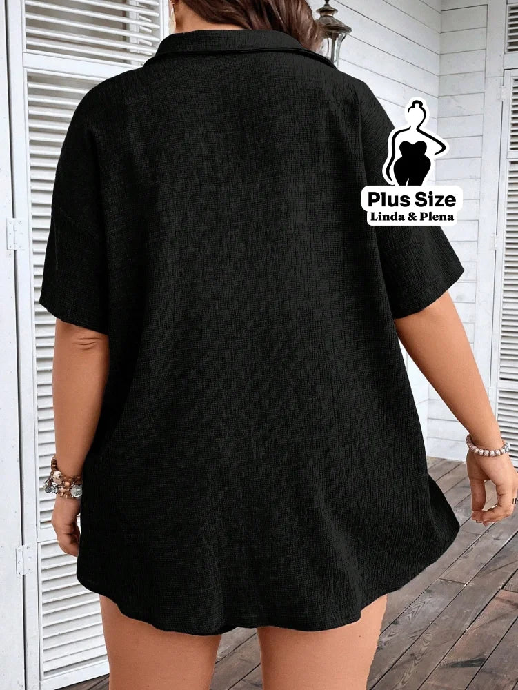 Conjunto Camisa Social Com Short Soltinho Plus Size Conjunto Camisa Social Com Short Soltinho Plus Size