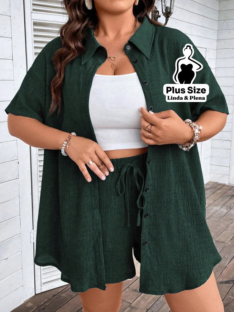 Conjunto Camisa Social Com Short Soltinho Plus Size Conjunto Camisa Social Com Short Soltinho Plus Size