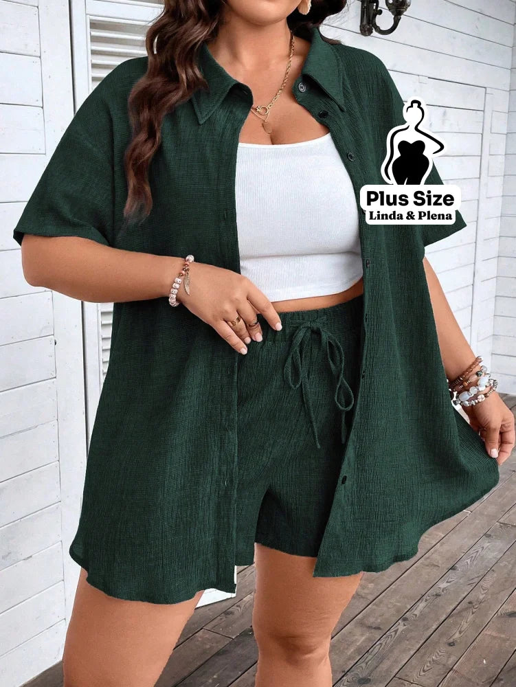 Conjunto Camisa Social Com Short Soltinho Plus Size Conjunto Camisa Social Com Short Soltinho Plus Size