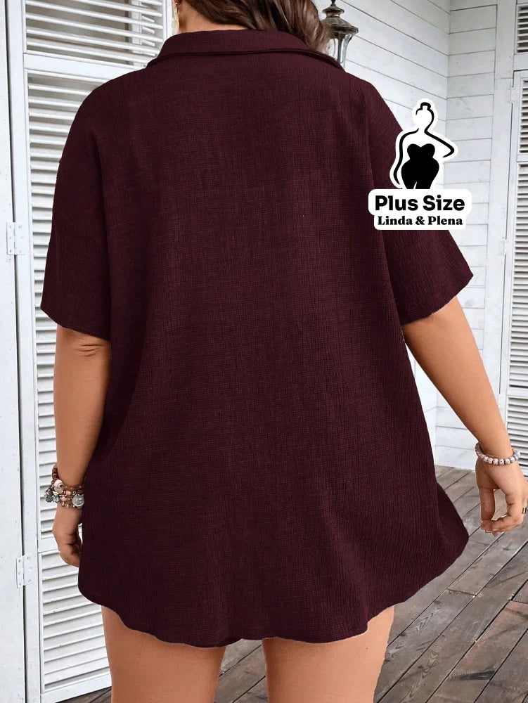 Conjunto Camisa Social Com Short Soltinho Plus Size Conjunto Camisa Social Com Short Soltinho Plus Size