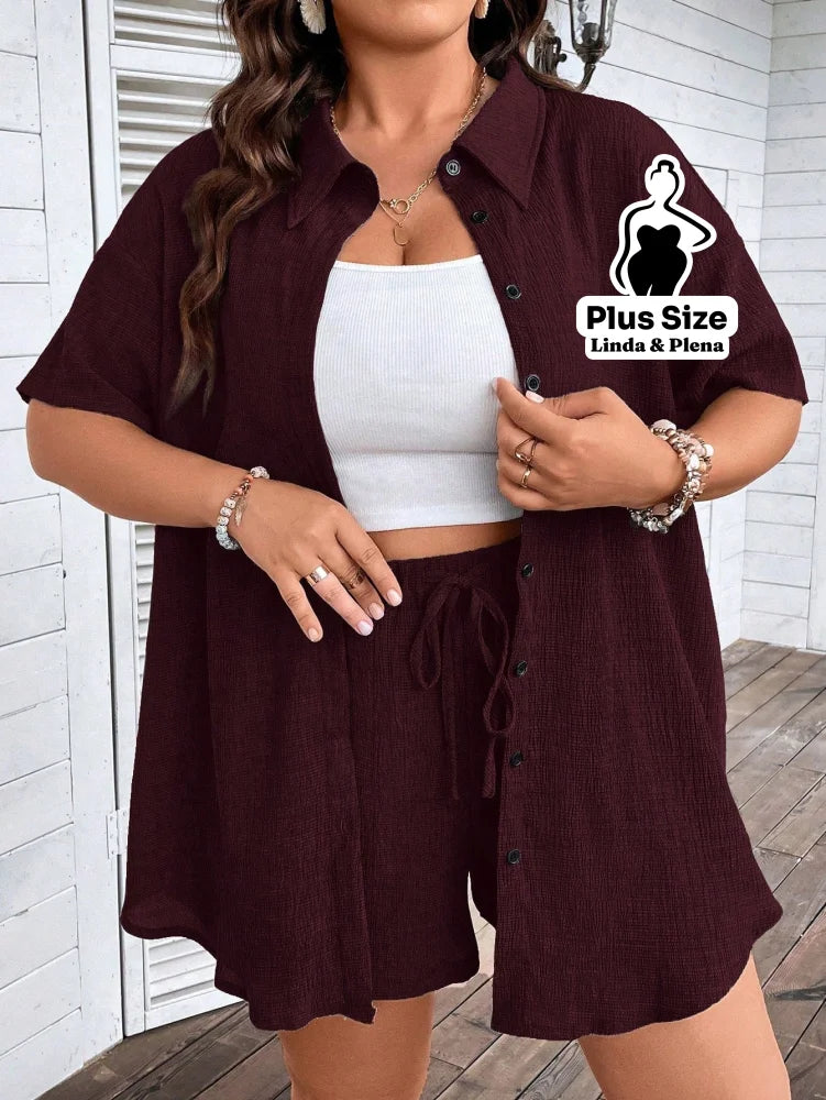 Conjunto Camisa Social Com Short Soltinho Plus Size Conjunto Camisa Social Com Short Soltinho Plus Size