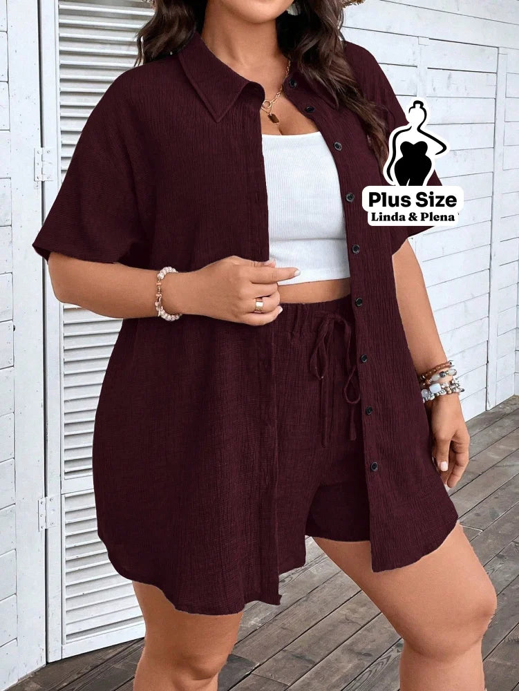 Conjunto Camisa Social Com Short Soltinho Plus Size Conjunto Camisa Social Com Short Soltinho Plus Size