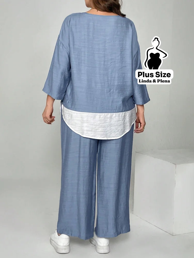 Conjunto Camisa Solta E Calça Reta Confortável Plus Size Conjunto Camisa Solta E Calça Reta Confortável Plus Size