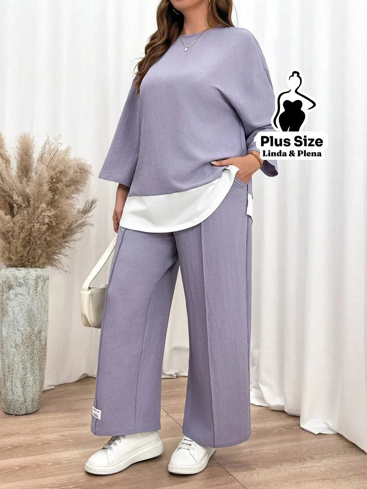 Conjunto Camisa Solta E Calça Reta Confortável Plus Size Conjunto Camisa Solta E Calça Reta Confortável Plus Size