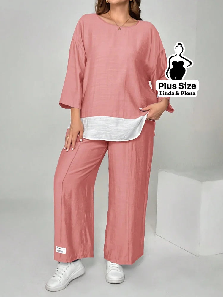 Conjunto Camisa Solta E Calça Reta Confortável Plus Size Conjunto Camisa Solta E Calça Reta Confortável Plus Size