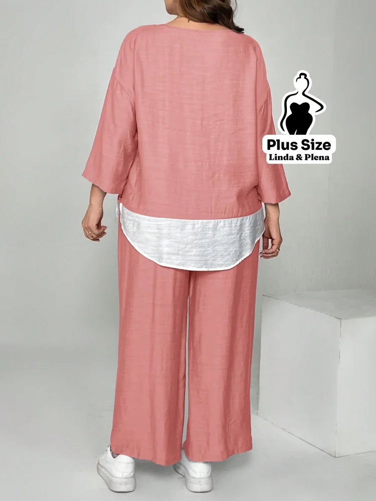 Conjunto Camisa Solta E Calça Reta Confortável Plus Size Conjunto Camisa Solta E Calça Reta Confortável Plus Size