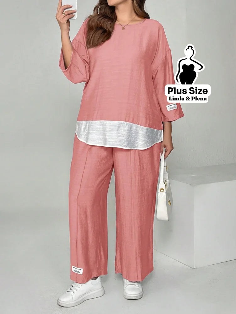 Conjunto Camisa Solta E Calça Reta Confortável Plus Size Conjunto Camisa Solta E Calça Reta Confortável Plus Size