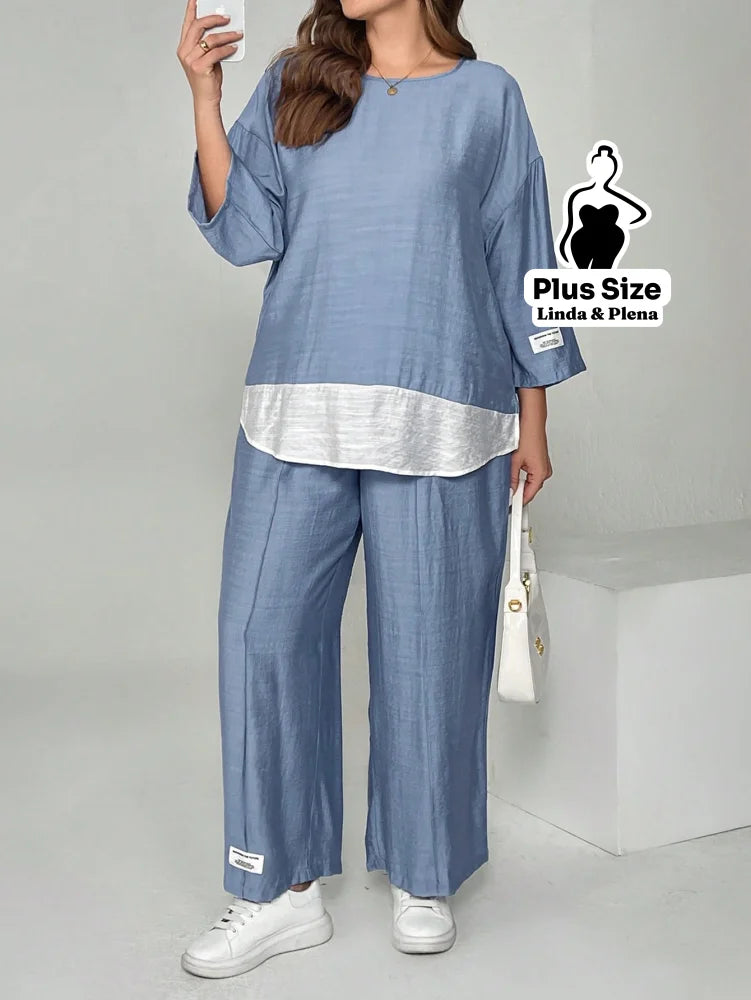 Conjunto Camisa Solta E Calça Reta Confortável Plus Size Conjunto Camisa Solta E Calça Reta Confortável Plus Size