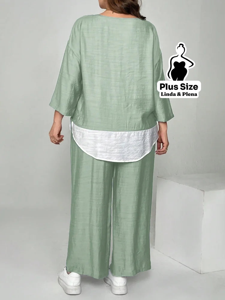 Conjunto Camisa Solta E Calça Reta Confortável Plus Size Conjunto Camisa Solta E Calça Reta Confortável Plus Size